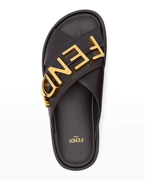 fendi wide band flat sandals|Fendi logo slip on sandals.